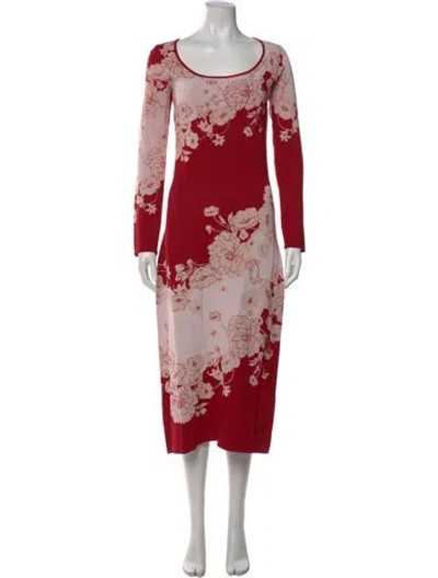 Pre-owned Cara Cara Floral Print Midi Length Dress W/ Tags In Red