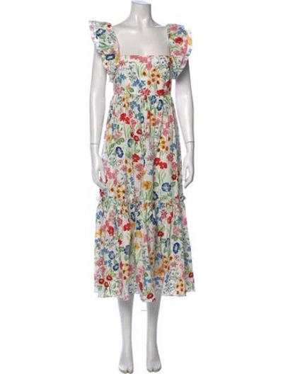 Pre-owned Cara Cara Floral Print Midi Length Dress W/ Tags In White