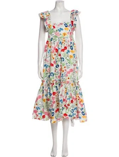 Pre-owned Cara Cara Floral Print Midi Length Dress In White