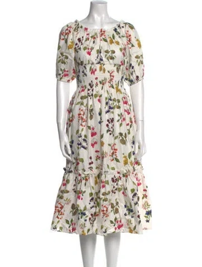 Pre-owned Cara Cara Floral Print Midi Length Dress In White