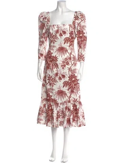 Pre-owned Cara Cara Floral Print Midi Length Dress In White