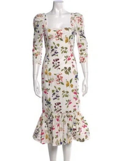 Pre-owned Cara Cara Floral Print Midi Length Dress In White