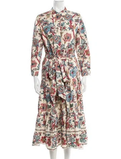 Pre-owned Cara Cara Floral Print Midi Length Dress In White