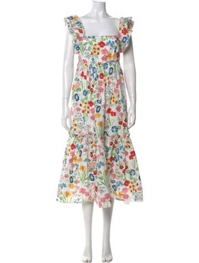 Pre-owned Cara Cara Floral Print Midi Length Dress In White