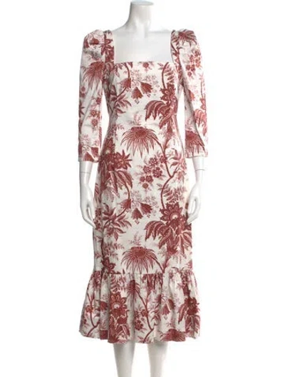 Pre-owned Cara Cara Floral Print Midi Length Dress In White