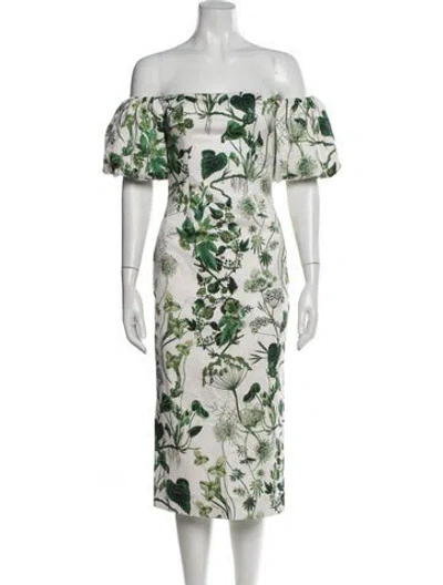Pre-owned Cara Cara Floral Print Midi Length Dress In White