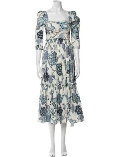 Pre-owned Cara Cara Floral Print Midi Length Dress In White