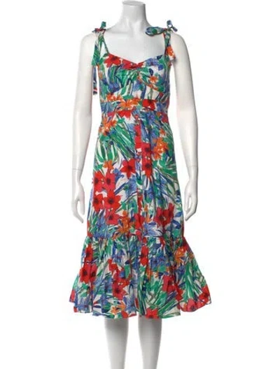 Pre-owned Cara Cara Floral Print Midi Length Dress In White