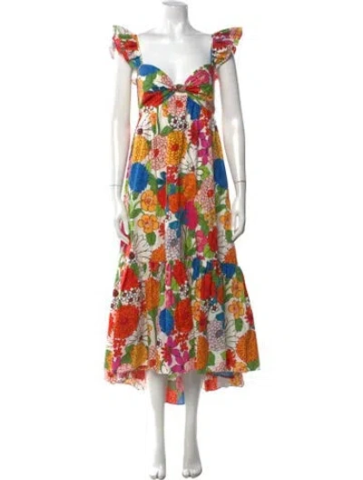 Pre-owned Cara Cara Floral Print Midi Length Dress In White