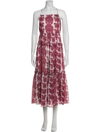 Pre-owned Cara Cara Floral Print Midi Length Dress In White