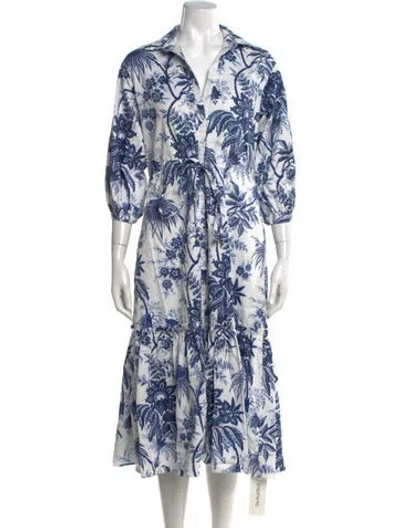 Pre-owned Cara Cara Floral Print Midi Length Dress In White