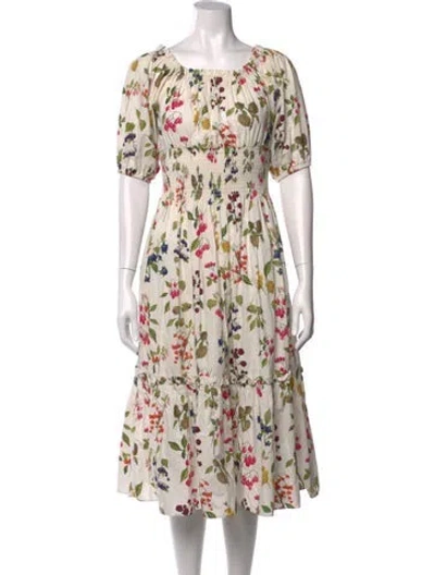 Pre-owned Cara Cara Floral Print Midi Length Dress In White
