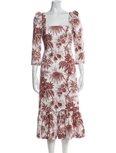 Pre-owned Cara Cara Floral Print Midi Length Dress In White