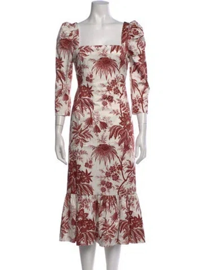 Pre-owned Cara Cara Floral Print Midi Length Dress In White