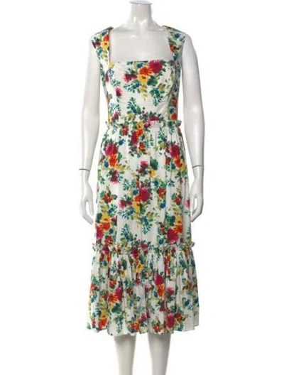Pre-owned Cara Cara Floral Print Midi Length Dress In White