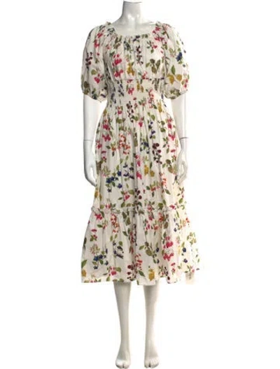 Pre-owned Cara Cara Floral Print Midi Length Dress In White