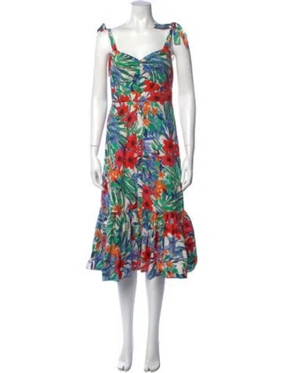 Pre-owned Cara Cara Floral Print Midi Length Dress In White