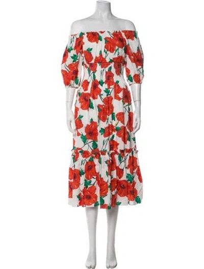 Pre-owned Cara Cara Floral Print Midi Length Dress In White