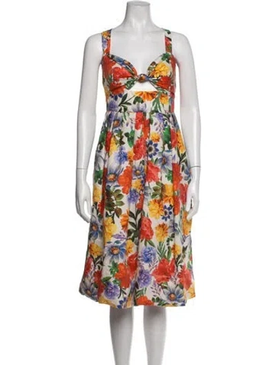 Pre-owned Cara Cara Floral Print Midi Length Dress In White