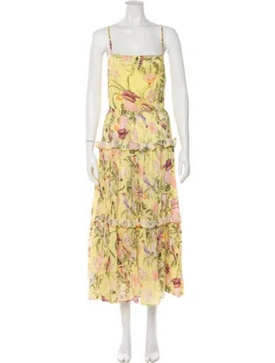 Pre-owned Cara Cara Floral Print Midi Length Dress In Yellow