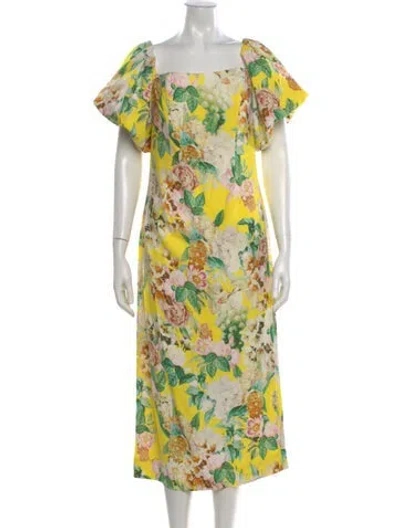 Pre-owned Cara Cara Floral Print Midi Length Dress In Yellow