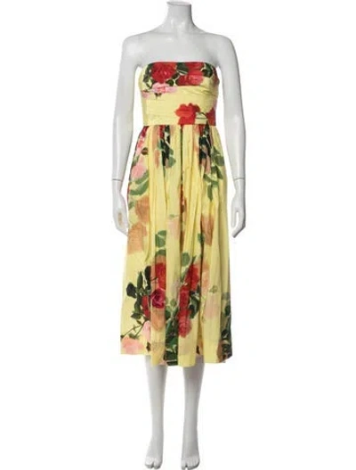 Pre-owned Cara Cara Floral Print Midi Length Dress In Yellow