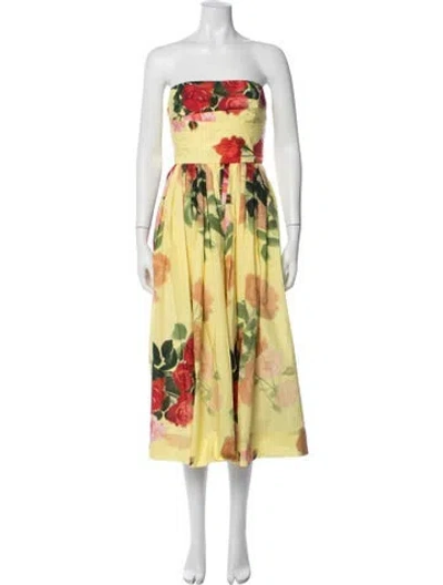 Pre-owned Cara Cara Floral Print Midi Length Dress In Yellow