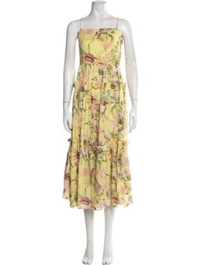 Pre-owned Cara Cara Floral Print Midi Length Dress In Yellow