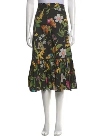 Pre-owned Cara Cara Floral Print Midi Length Skirt In Black