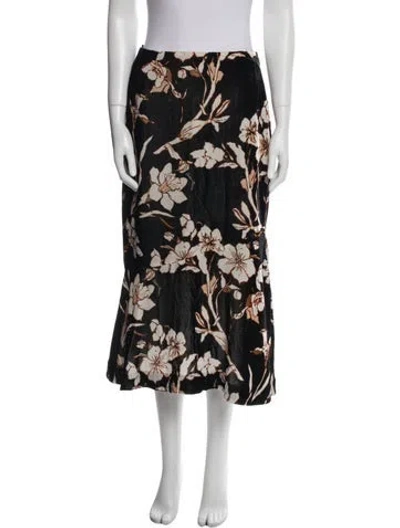Pre-owned Cara Cara Floral Print Midi Length Skirt In Black