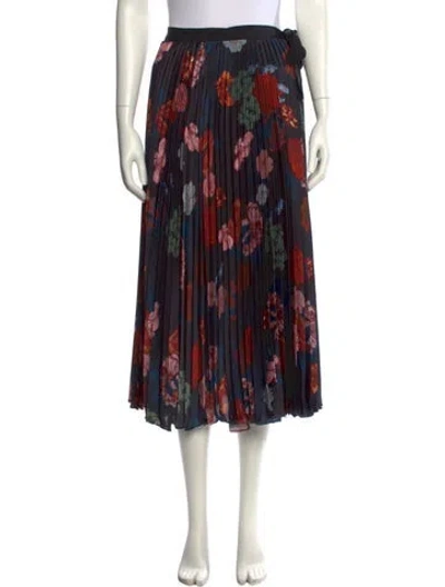 Pre-owned Cara Cara Floral Print Midi Length Skirt In Black
