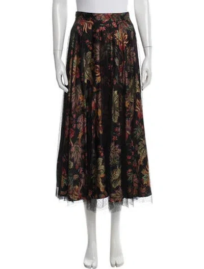 Pre-owned Cara Cara Floral Print Midi Length Skirt In Black