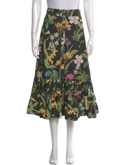 Pre-owned Cara Cara Floral Print Midi Length Skirt In Black