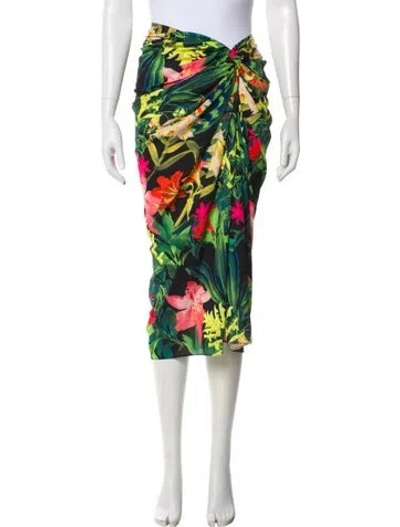 Pre-owned Cara Cara Floral Print Midi Length Skirt In Black