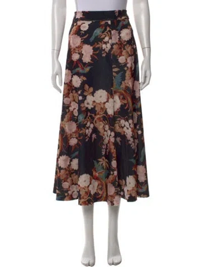 Pre-owned Cara Cara Floral Print Midi Length Skirt In Black