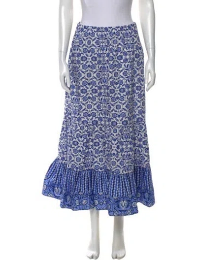 Pre-owned Cara Cara Floral Print Midi Length Skirt In Blue