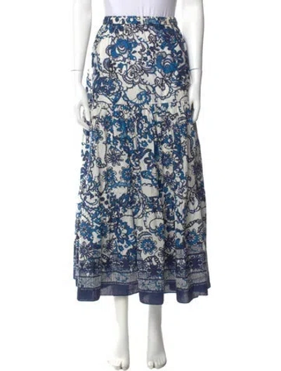 Pre-owned Cara Cara Floral Print Midi Length Skirt In Blue