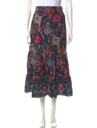 Pre-owned Cara Cara Floral Print Midi Length Skirt In Blue