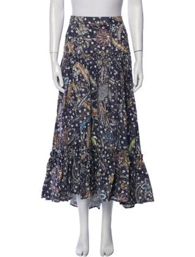 Pre-owned Cara Cara Floral Print Midi Length Skirt In Blue