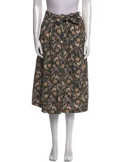 Pre-owned Cara Cara Floral Print Midi Length Skirt In Blue