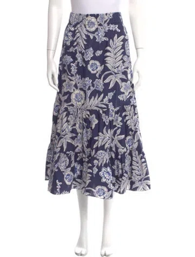 Pre-owned Cara Cara Floral Print Midi Length Skirt In Blue