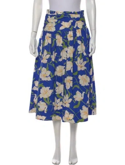 Pre-owned Cara Cara Floral Print Midi Length Skirt In Blue