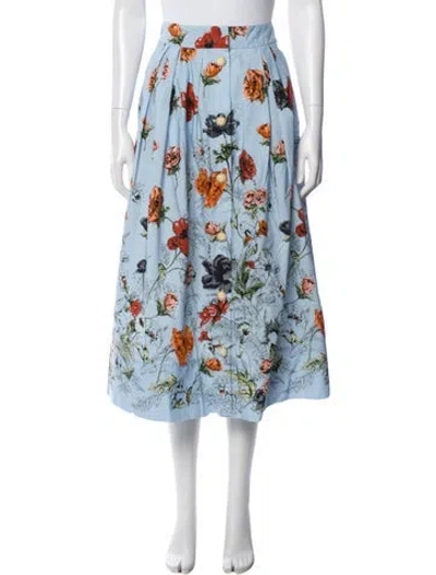 Pre-owned Cara Cara Floral Print Midi Length Skirt In Blue
