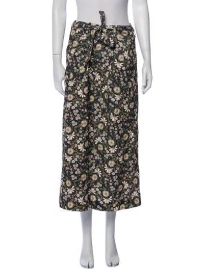 Pre-owned Cara Cara Floral Print Midi Length Skirt In Blue
