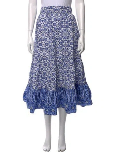 Pre-owned Cara Cara Floral Print Midi Length Skirt In Blue