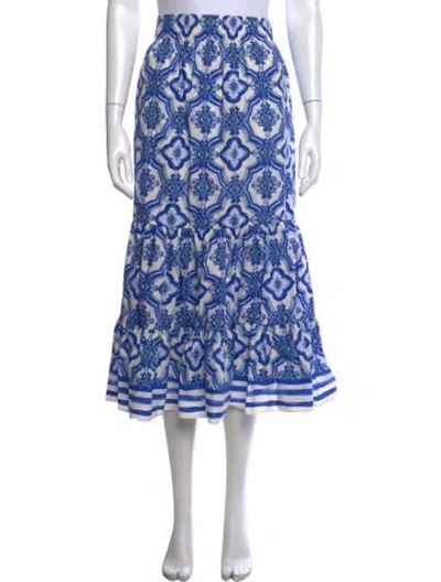 Pre-owned Cara Cara Floral Print Midi Length Skirt In Blue/white