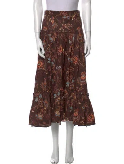 Pre-owned Cara Cara Floral Print Midi Length Skirt In Brown