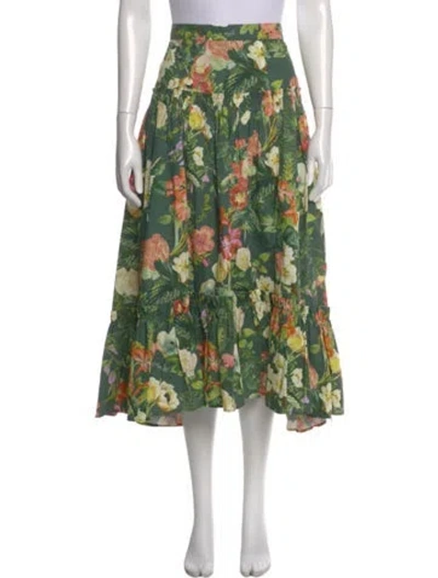 Pre-owned Cara Cara Floral Print Midi Length Skirt In Green