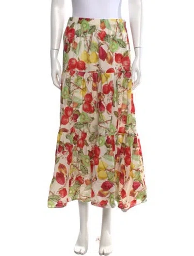 Pre-owned Cara Cara Floral Print Midi Length Skirt In Green