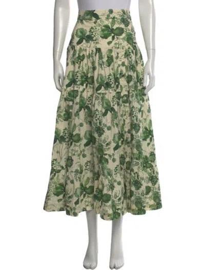 Pre-owned Cara Cara Floral Print Midi Length Skirt In Green